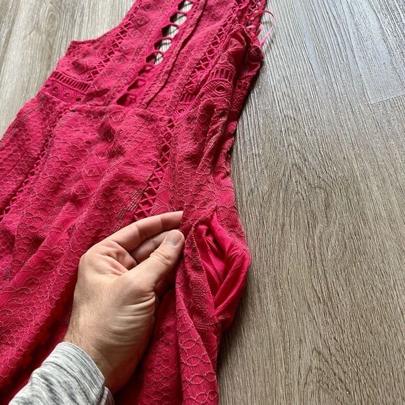 Free People Pink Rose Women's Size 0 Wherever You Go Crocheted Mini Dress Pocket - Picture 5 of 10